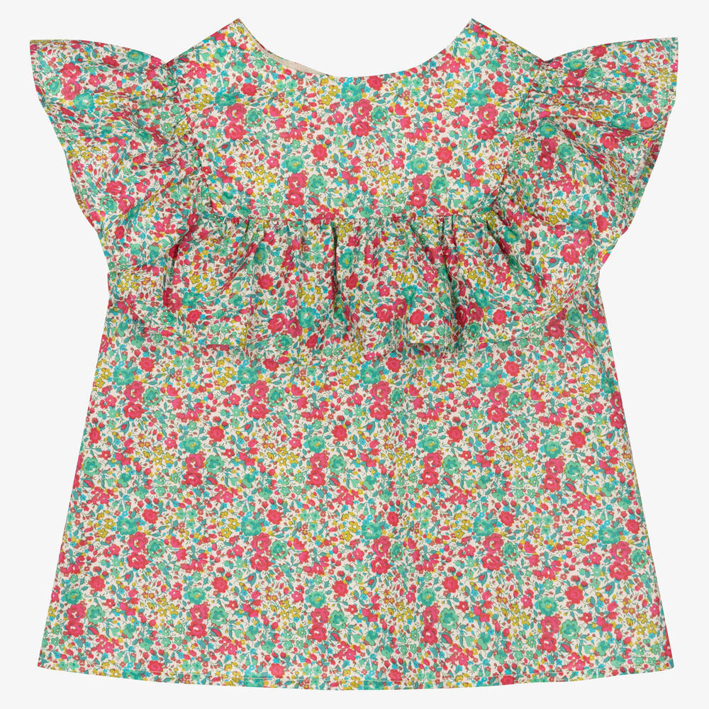 Bonpoint - Girls Red & Green Liberty Floral Blouse | Childrensalon