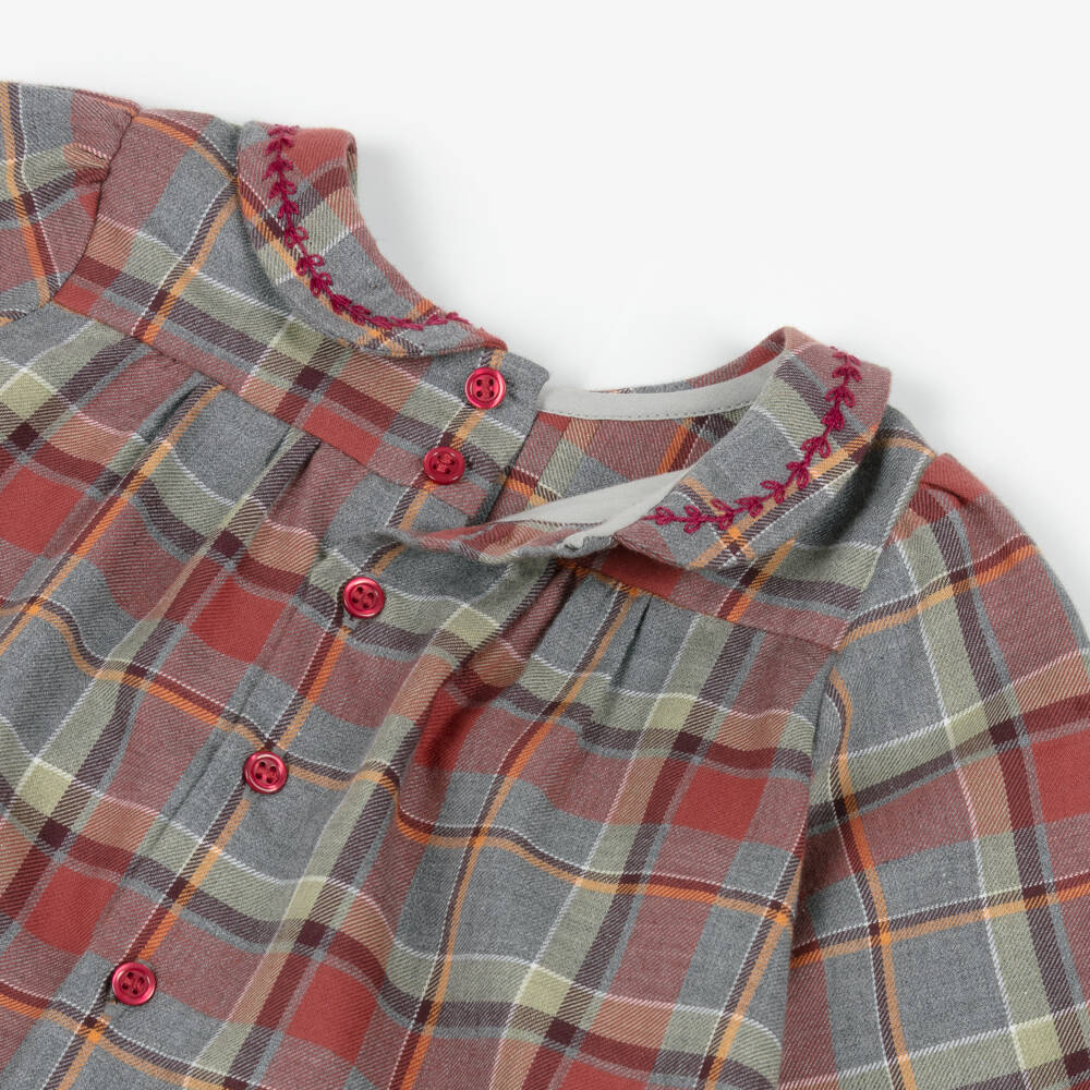 Bonpoint-Girls Red & Grey Cotton Tartan Blouse | Childrensalon Outlet