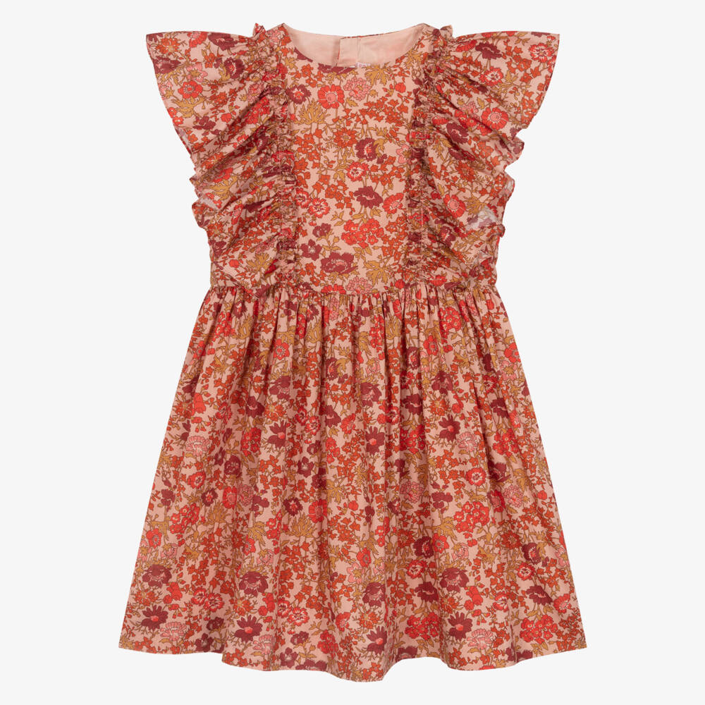 Bonpoint-Girls Red & Orange Cotton Floral Liberty Fabric Dress | Childrensalon Outlet