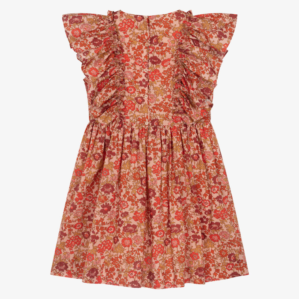 Bonpoint-Girls Red & Orange Cotton Floral Liberty Fabric Dress | Childrensalon Outlet