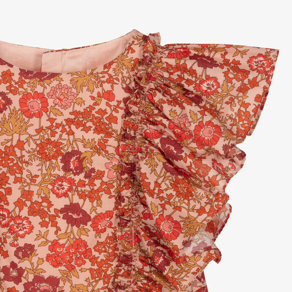 Bonpoint-Girls Red & Orange Cotton Floral Liberty Fabric Dress | Childrensalon Outlet