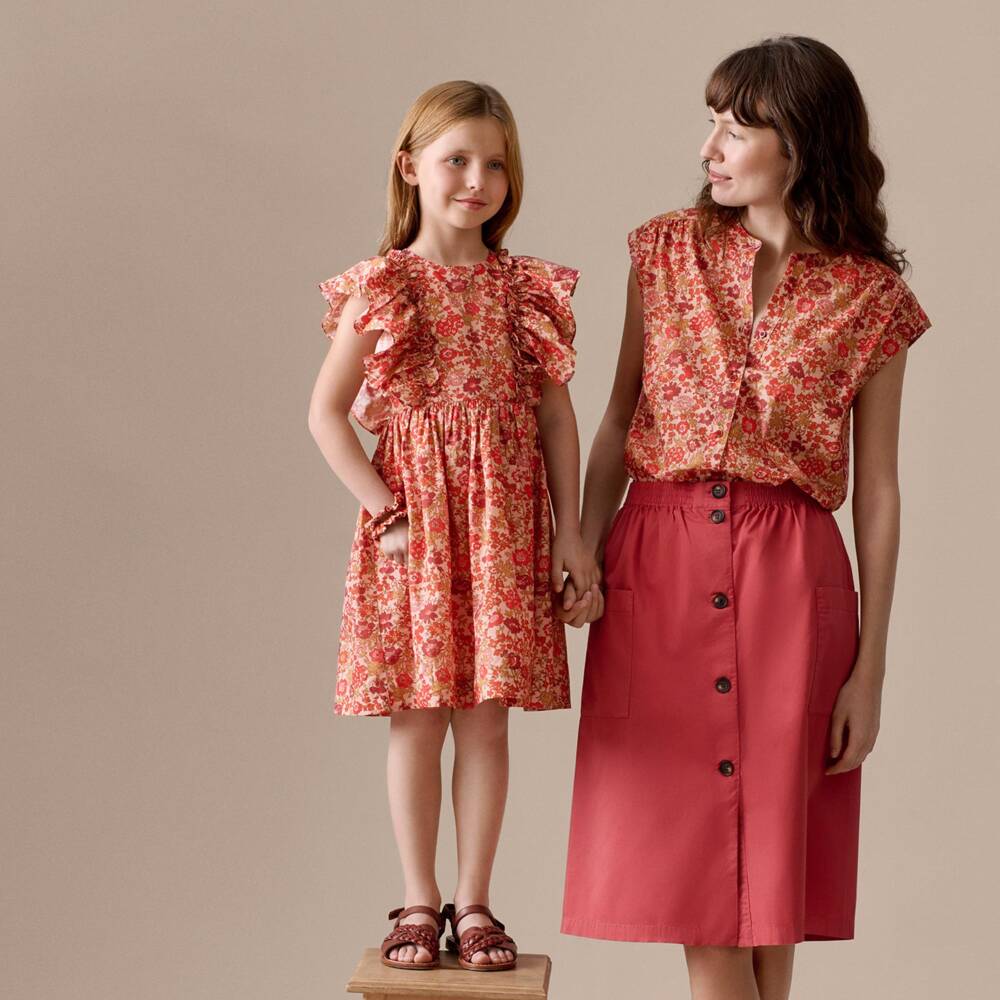 Bonpoint-Girls Red & Orange Cotton Floral Liberty Fabric Dress | Childrensalon Outlet