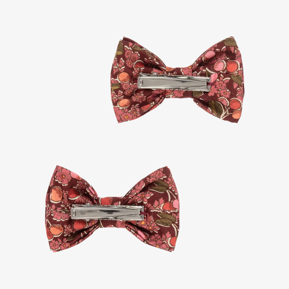 Bonpoint-Girls Red & Pink Cherry Print Hair Clips (2 Pack) | Childrensalon Outlet