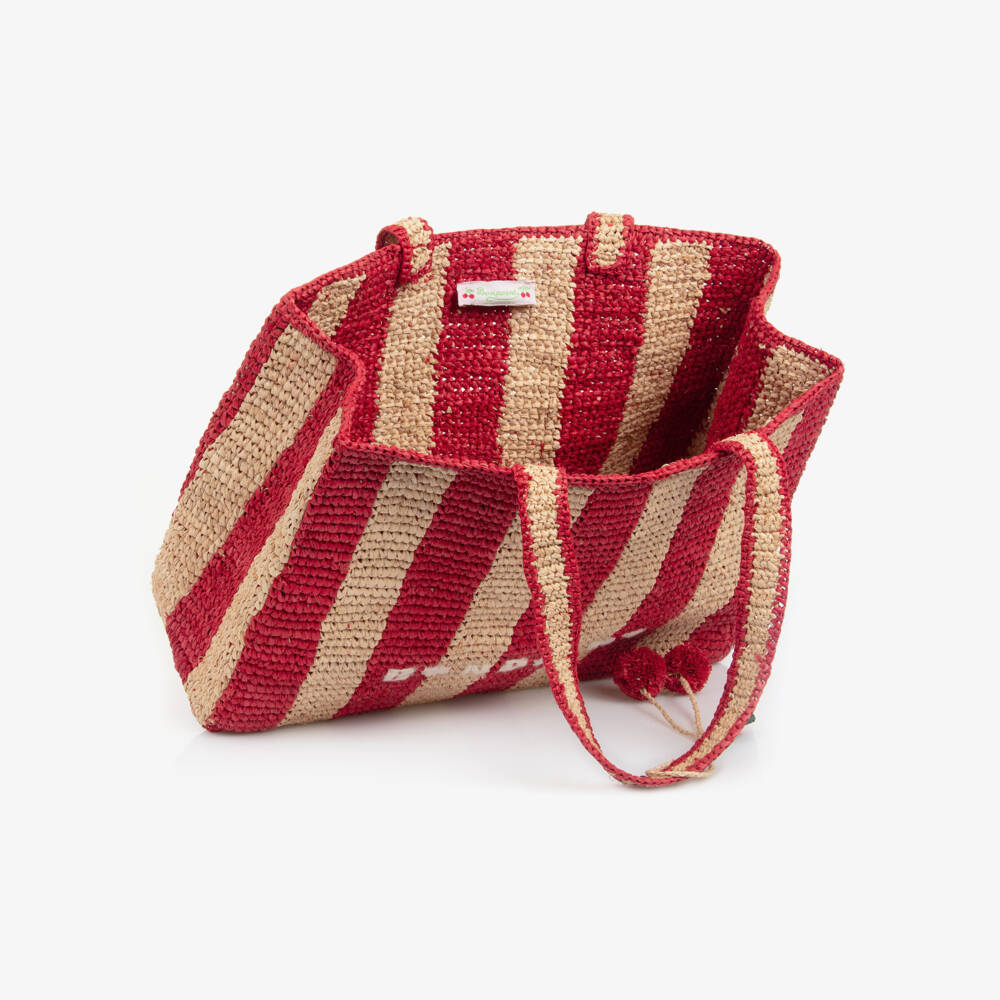 Bonpoint-Girls Scarlet Stripe Raffia Tote | Childrensalon Outlet