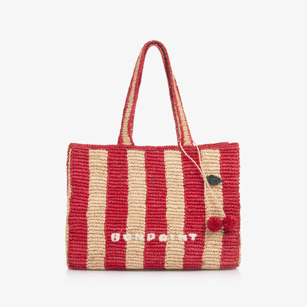 Bonpoint-Girls Scarlet Stripe Raffia Tote | Childrensalon Outlet