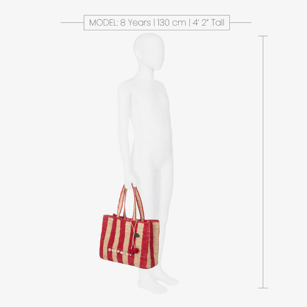 Bonpoint-Girls Scarlet Stripe Raffia Tote | Childrensalon Outlet