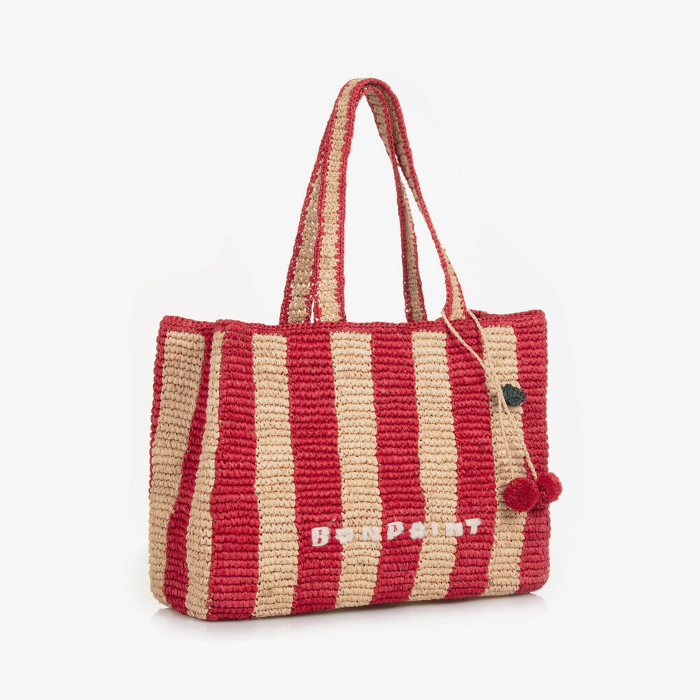Bonpoint-Girls Scarlet Stripe Raffia Tote | Childrensalon Outlet