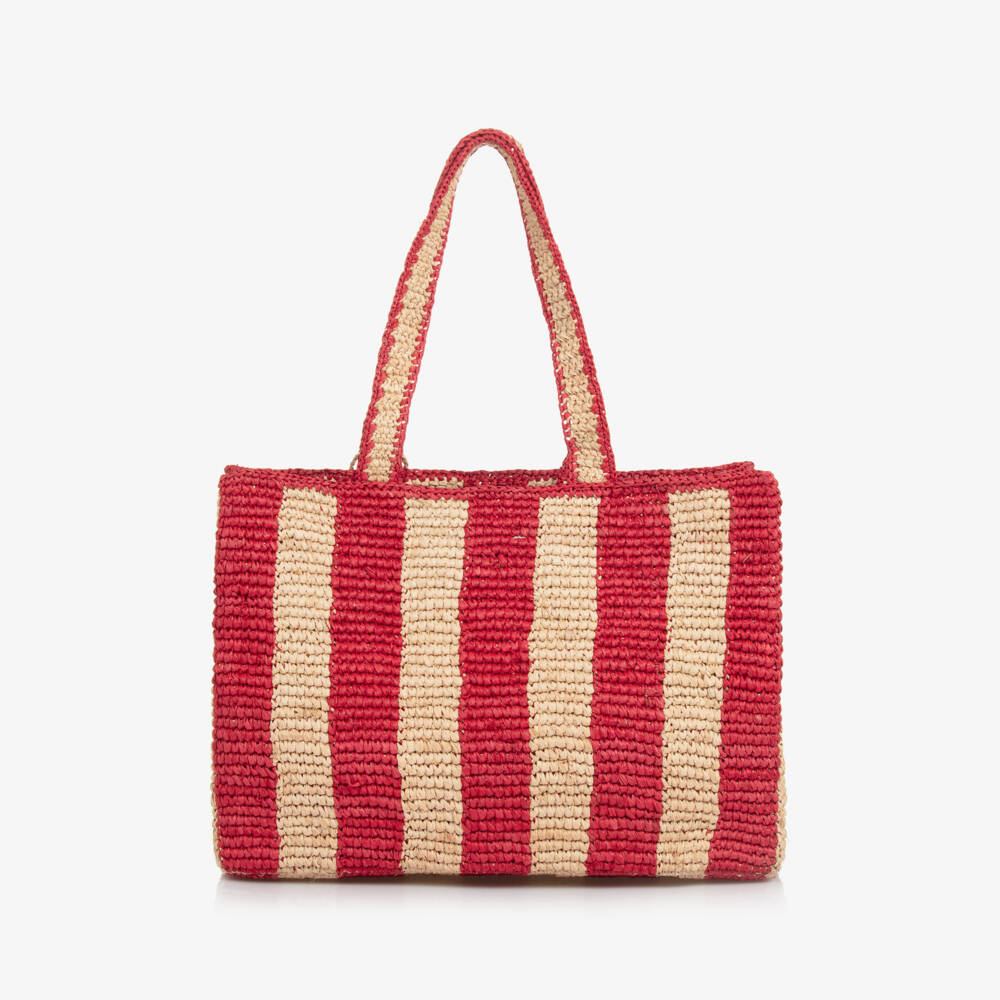 Bonpoint-Girls Scarlet Stripe Raffia Tote | Childrensalon Outlet