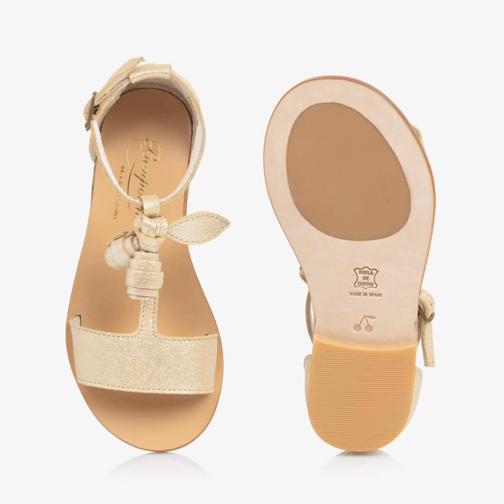 Bonpoint-Girls Shimmering Gold T-Bar Sandals | Childrensalon Outlet