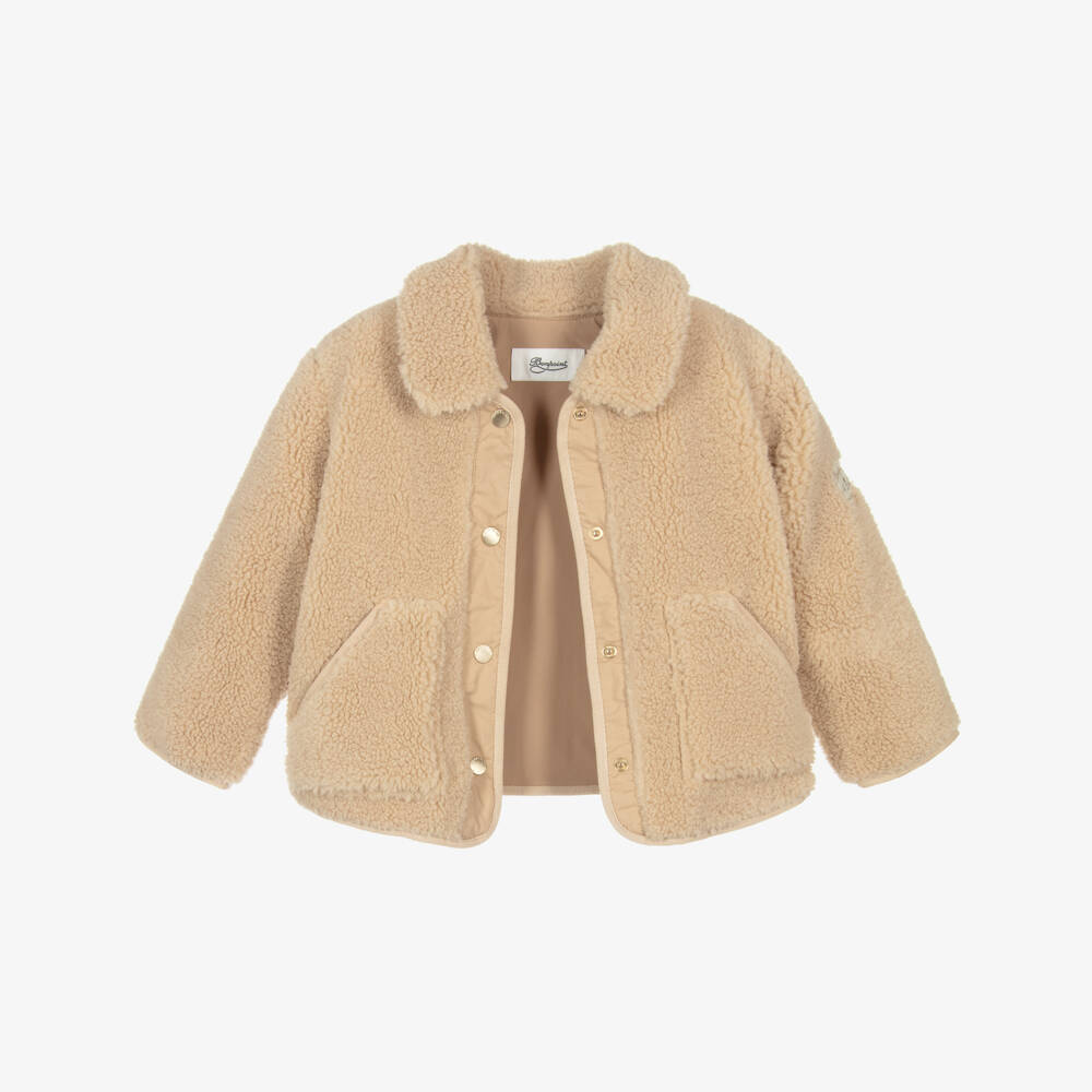 Bonpoint-Girls Short Sherpa Coat in Beige | Childrensalon Outlet