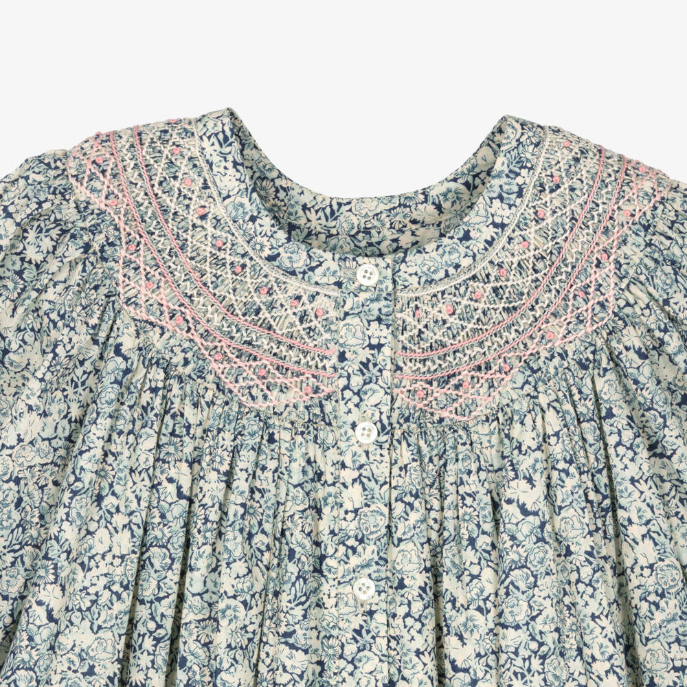 Bonpoint-Girls Smocked Blue Floral Liberty Fabric Dress | Childrensalon Outlet