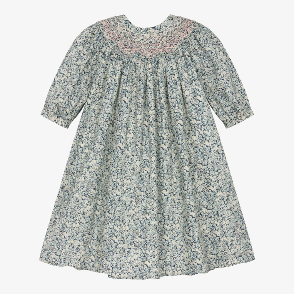 Bonpoint-Girls Smocked Blue Floral Liberty Fabric Dress | Childrensalon Outlet