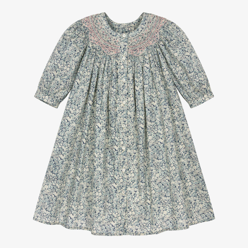Bonpoint-Girls Smocked Blue Floral Liberty Fabric Dress | Childrensalon Outlet