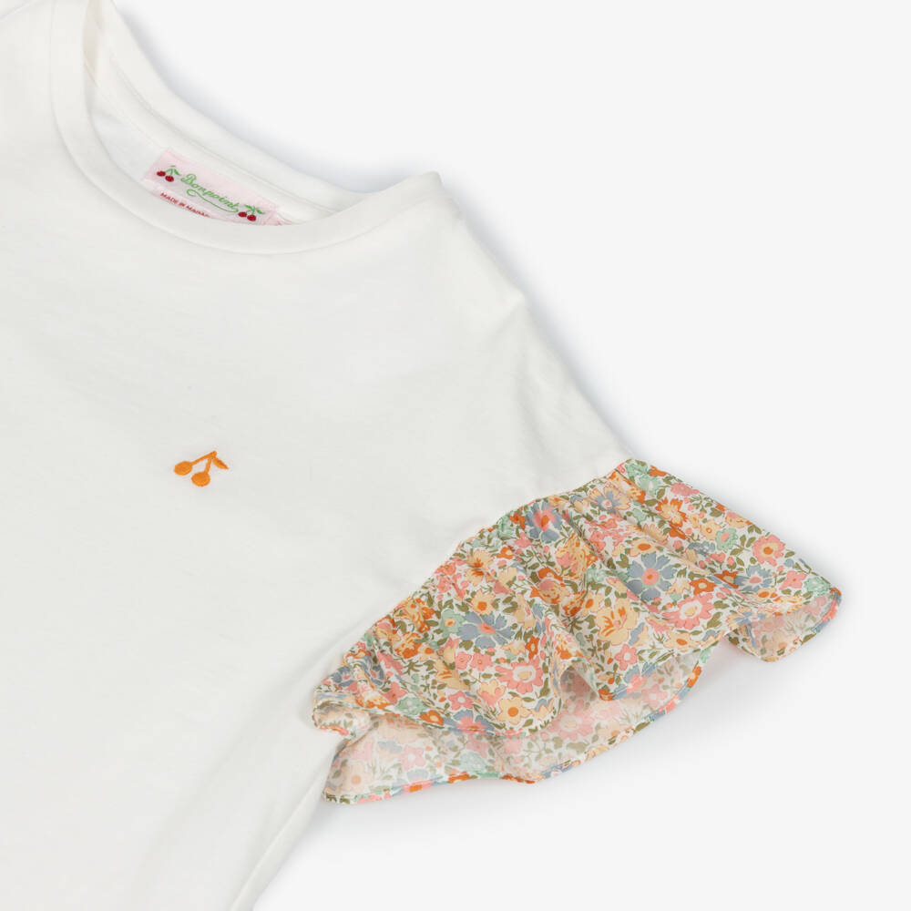 Bonpoint-Girls Soft Ivory Floral Tee | Childrensalon Outlet