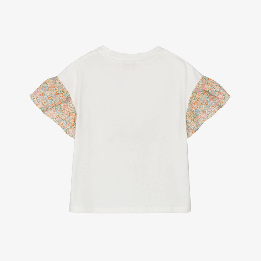 Bonpoint-Girls Soft Ivory Floral Tee | Childrensalon Outlet
