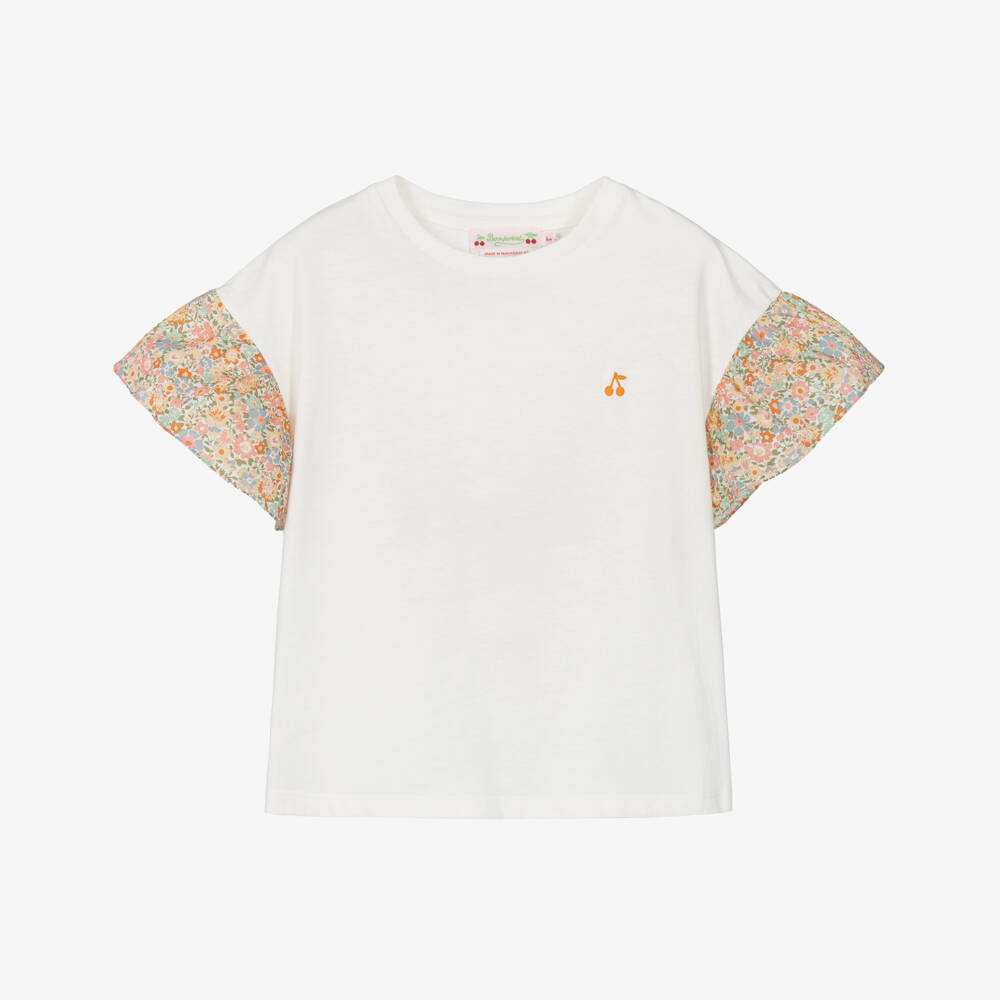 Bonpoint-Girls Soft Ivory Floral Tee | Childrensalon Outlet