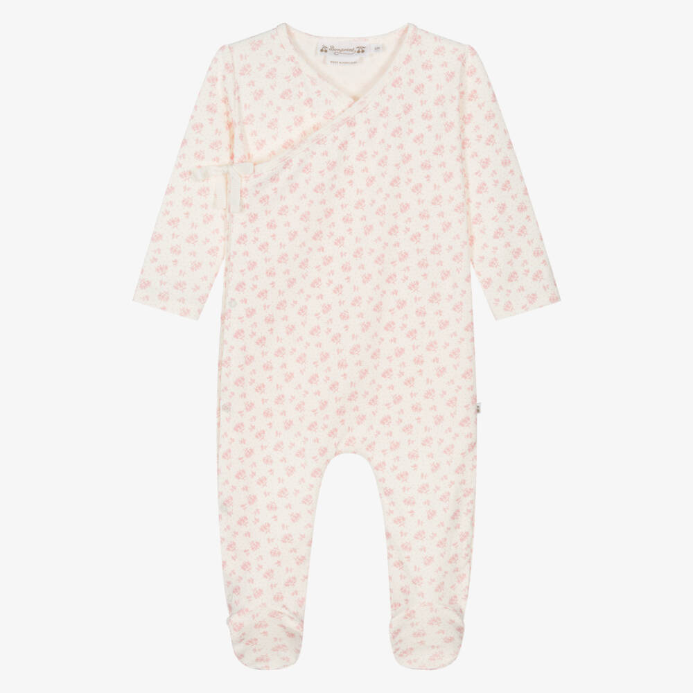 Bonpoint-Girls Soft Ivory & Pink Floral Romper | Childrensalon Outlet