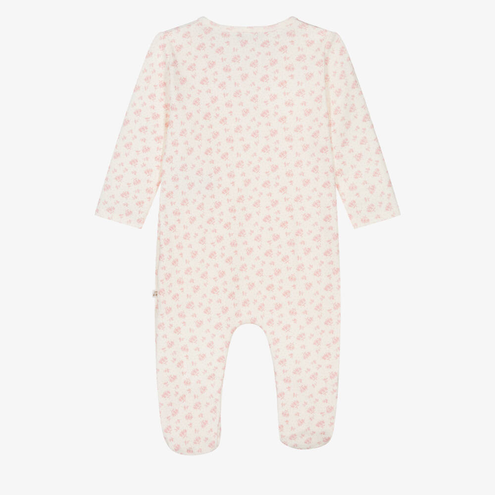 Bonpoint-Girls Soft Ivory & Pink Floral Romper | Childrensalon Outlet