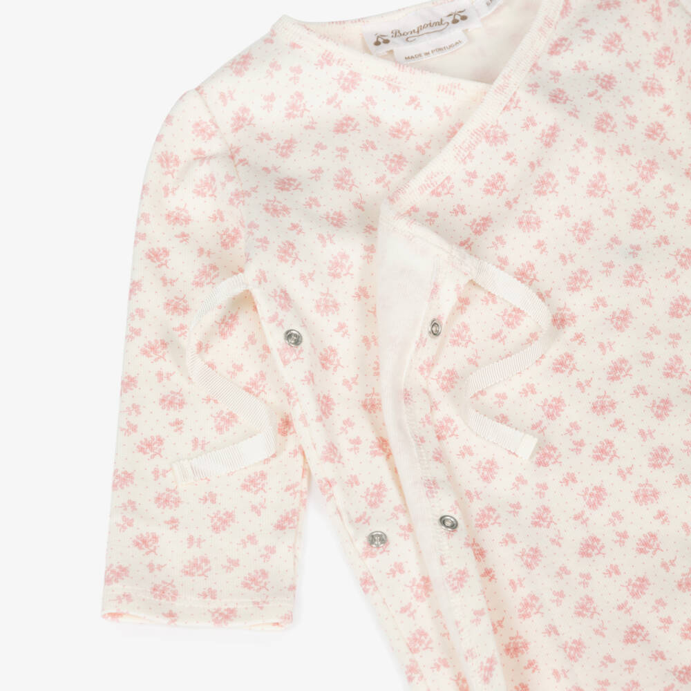 Bonpoint-Girls Soft Ivory & Pink Floral Romper | Childrensalon Outlet