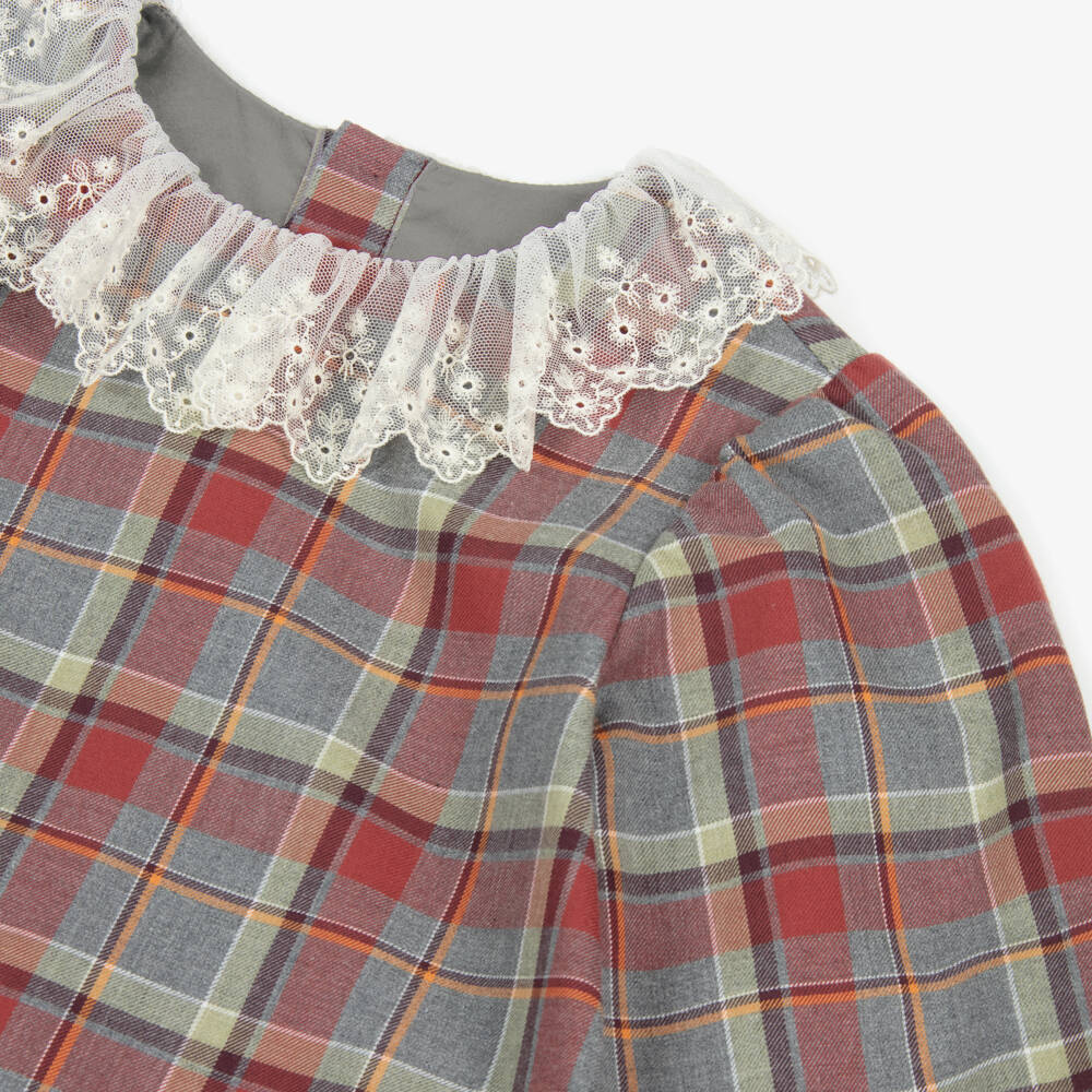 Bonpoint-Girls Tartan Cotton Dress with Lace | Childrensalon Outlet
