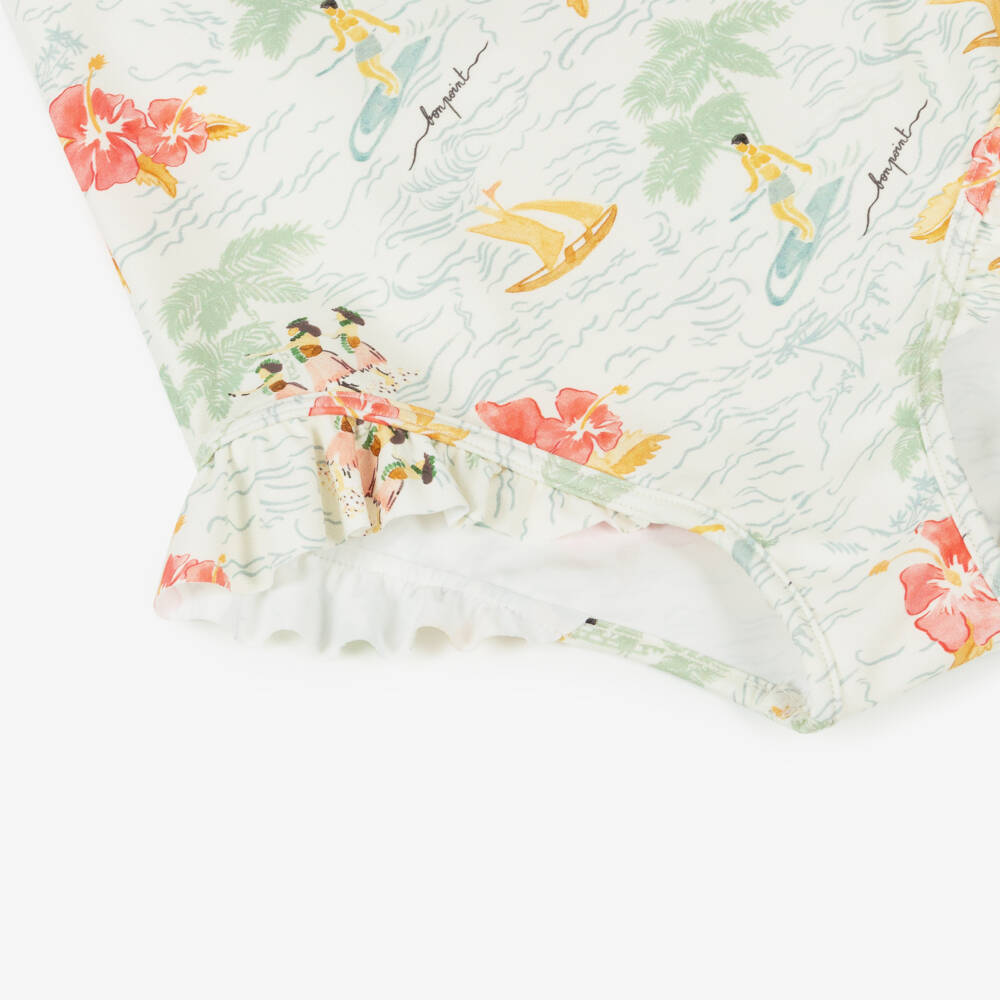 Bonpoint-Girls Tropical Ivory Print Swimsuit | Childrensalon Outlet