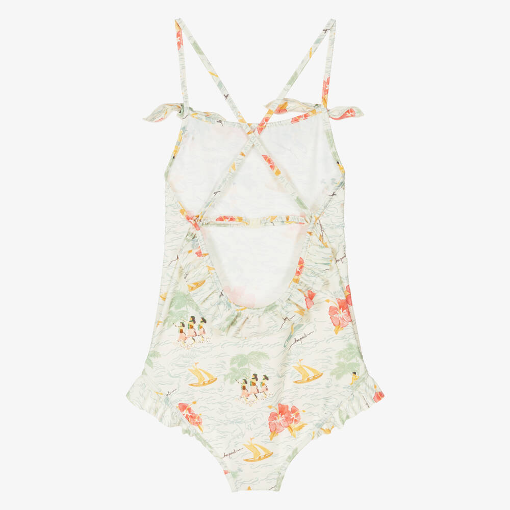 Bonpoint-Girls Tropical Ivory Print Swimsuit | Childrensalon Outlet