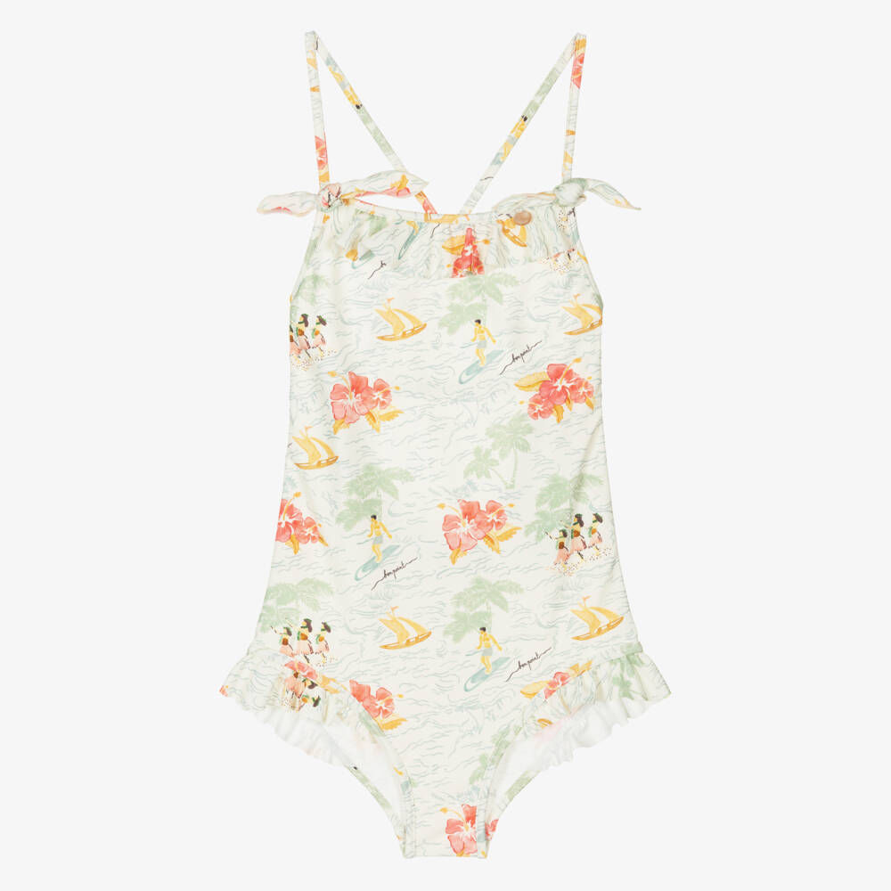 Bonpoint-Girls Tropical Ivory Print Swimsuit | Childrensalon Outlet