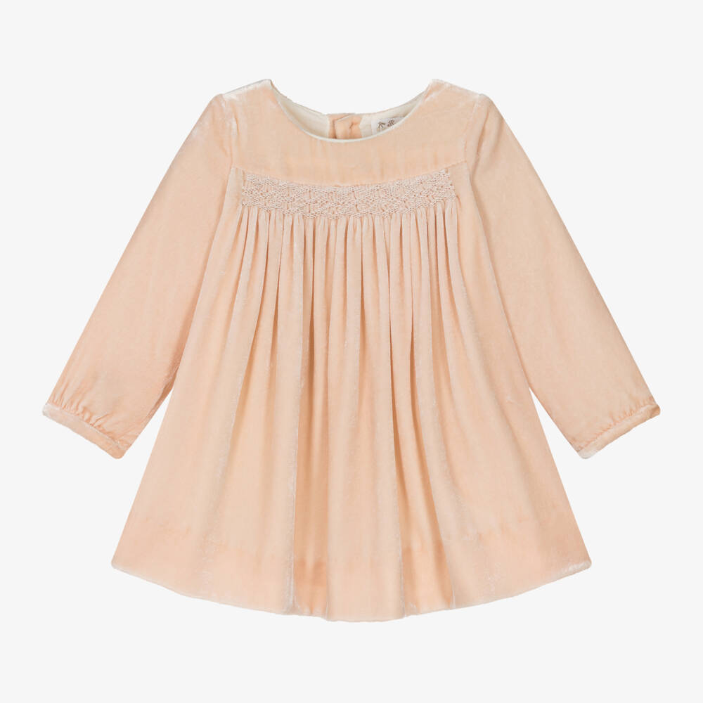 Bonpoint-Girls Velvet Pink Smocked Dress | Childrensalon Outlet