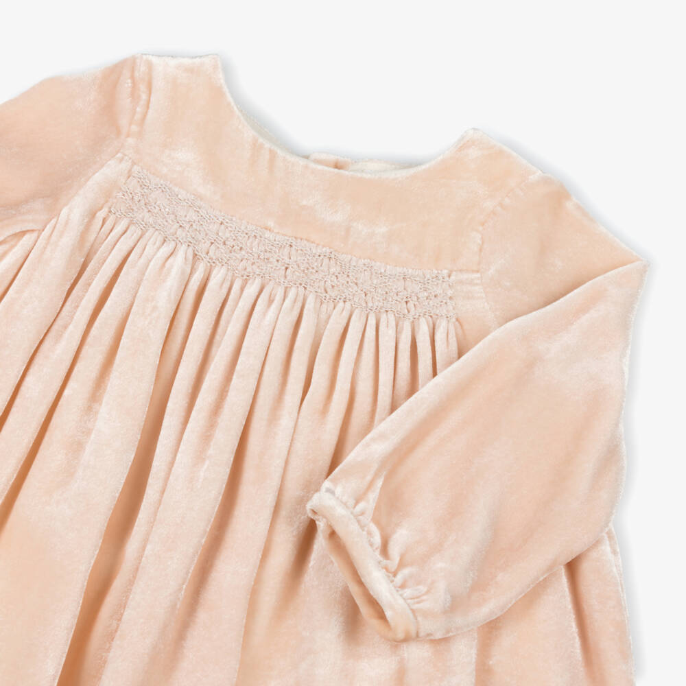 Bonpoint-Girls Velvet Pink Smocked Dress | Childrensalon Outlet