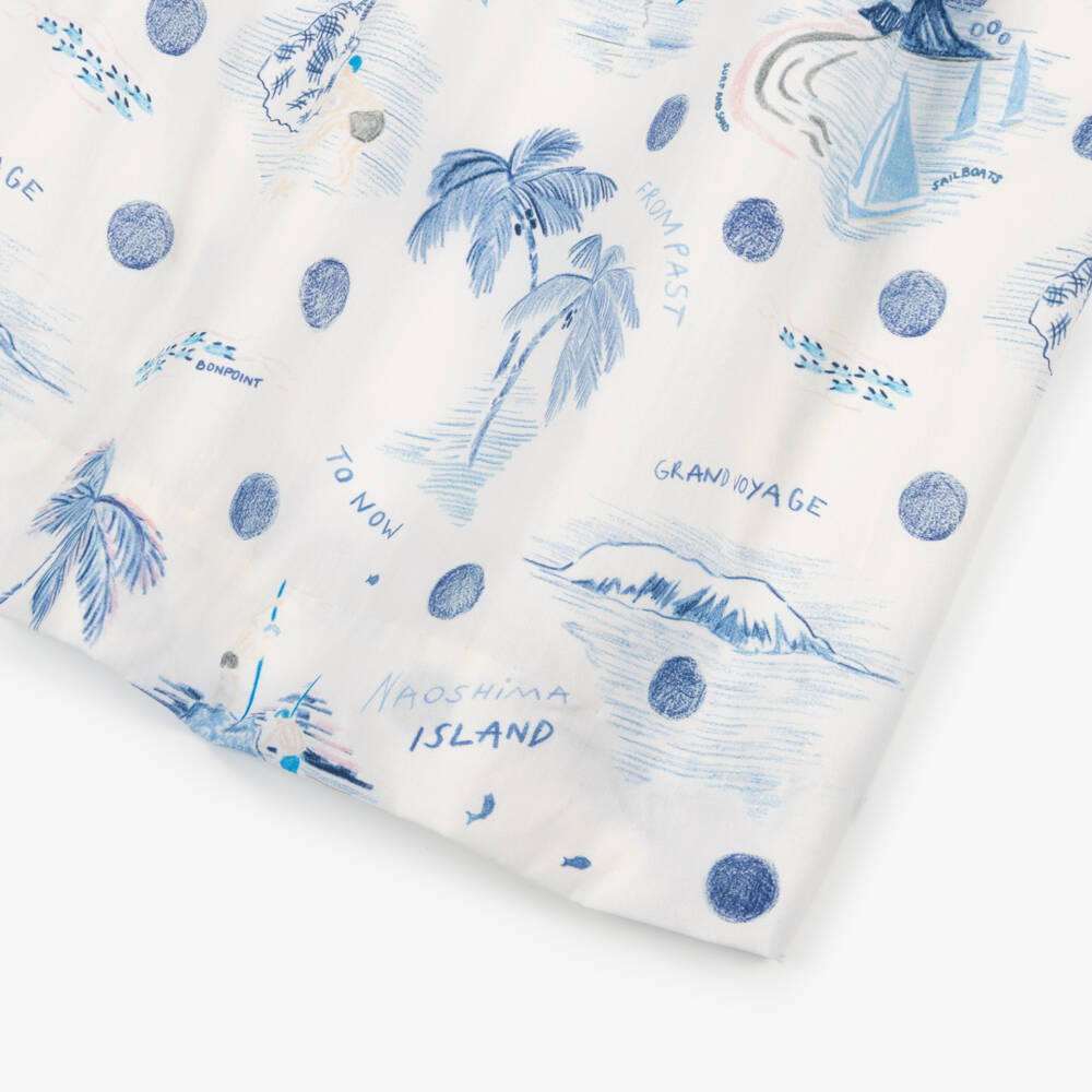Bonpoint-Girls White & Blue Cotton Palm Tree Print Dress | Childrensalon Outlet