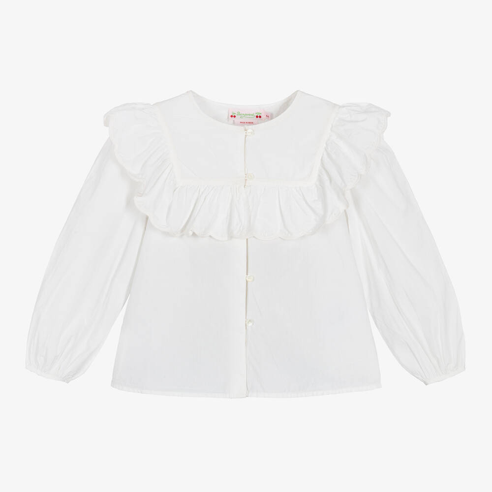 Bonpoint - Girls White Cotton Blouse | Childrensalon