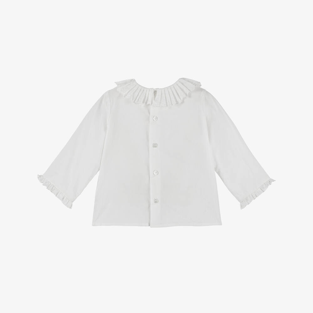 Bonpoint-بلوزة بيضاء ناعمة للبنات مع كشكشات | Childrensalon Outlet