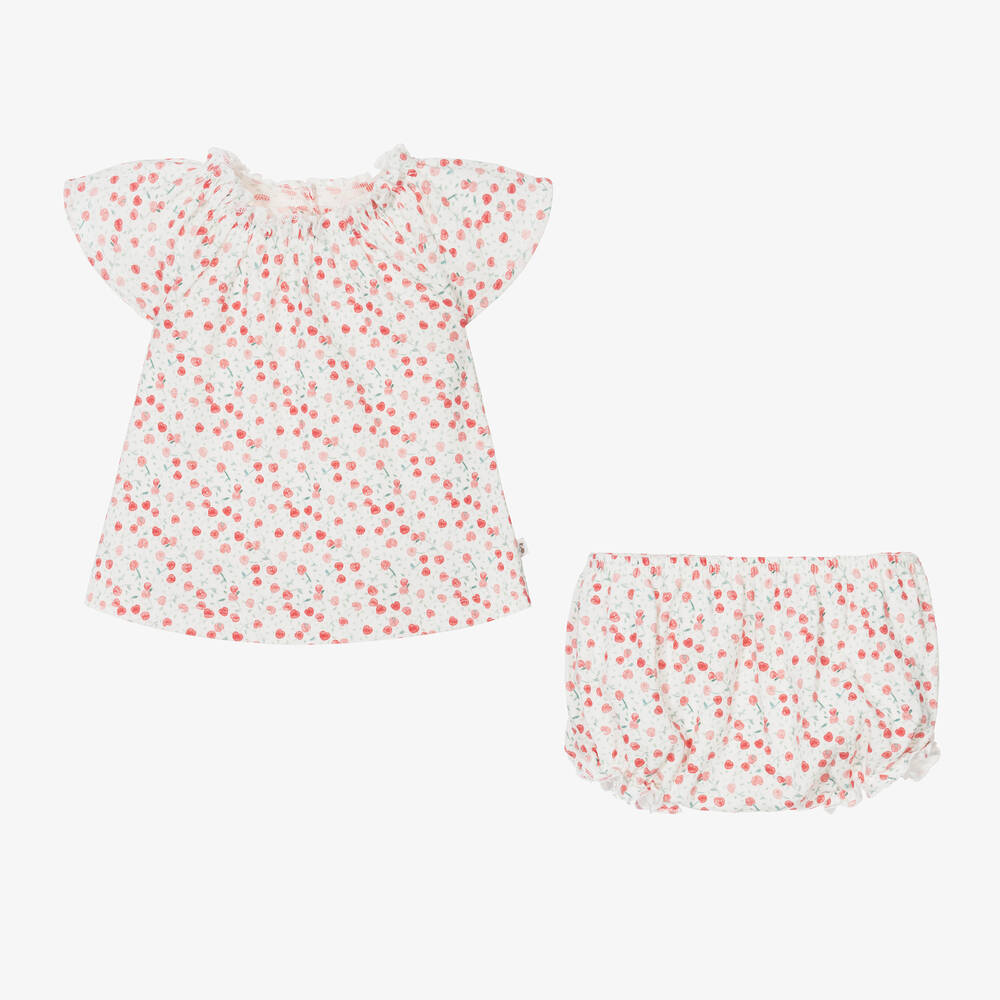 Bonpoint-Girls White Cotton Cherry Shorts Set | Childrensalon Outlet