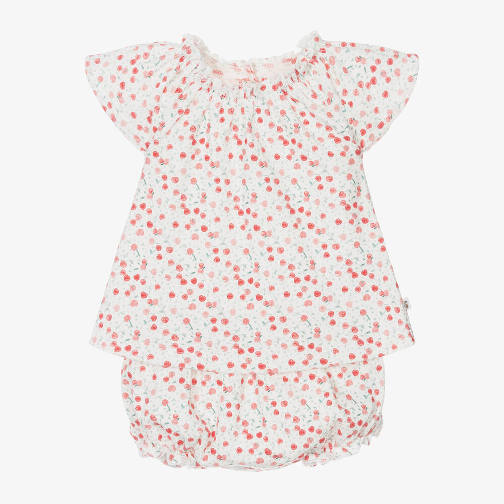 Bonpoint-Girls White Cotton Cherry Shorts Set | Childrensalon Outlet