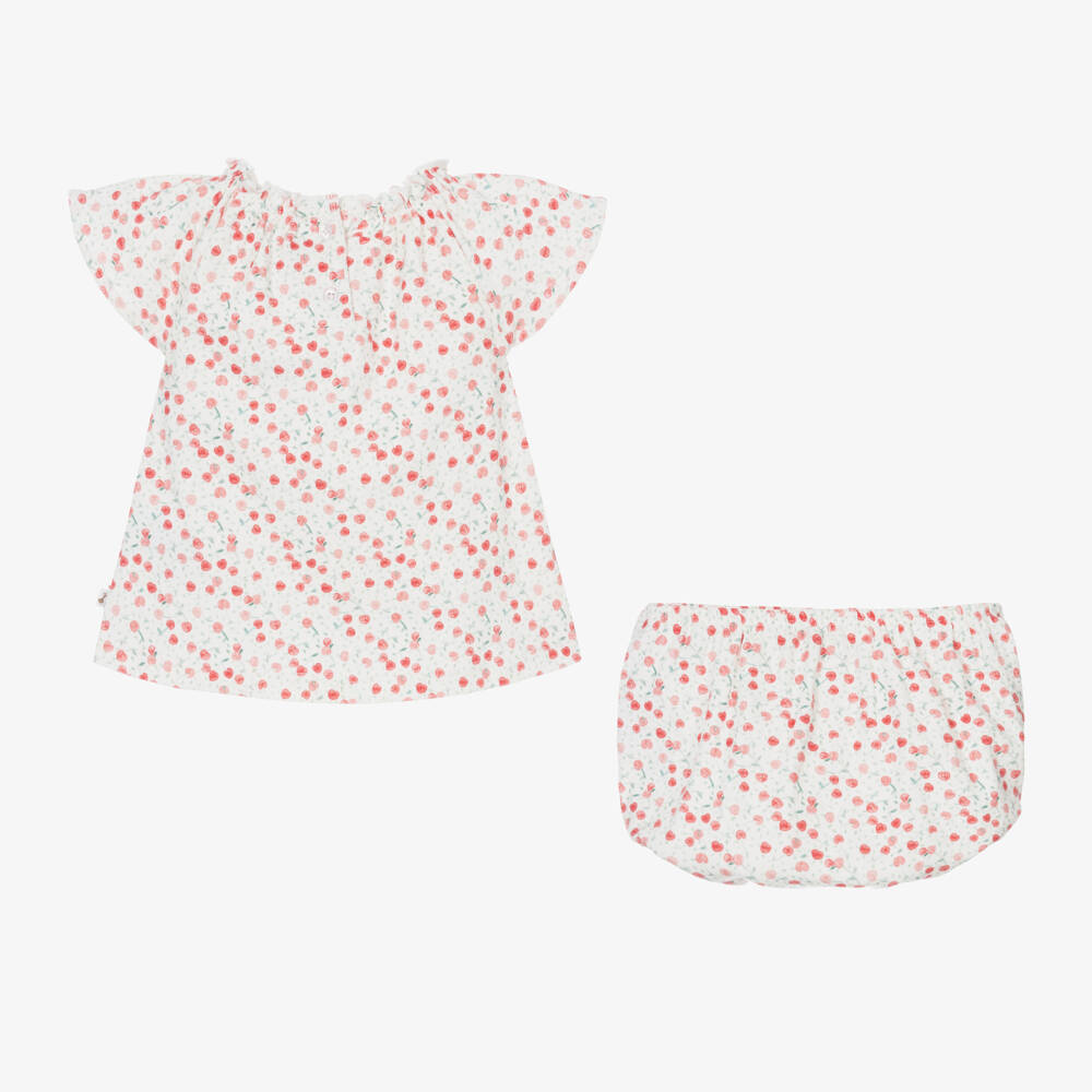 Bonpoint-Girls White Cotton Cherry Shorts Set | Childrensalon Outlet