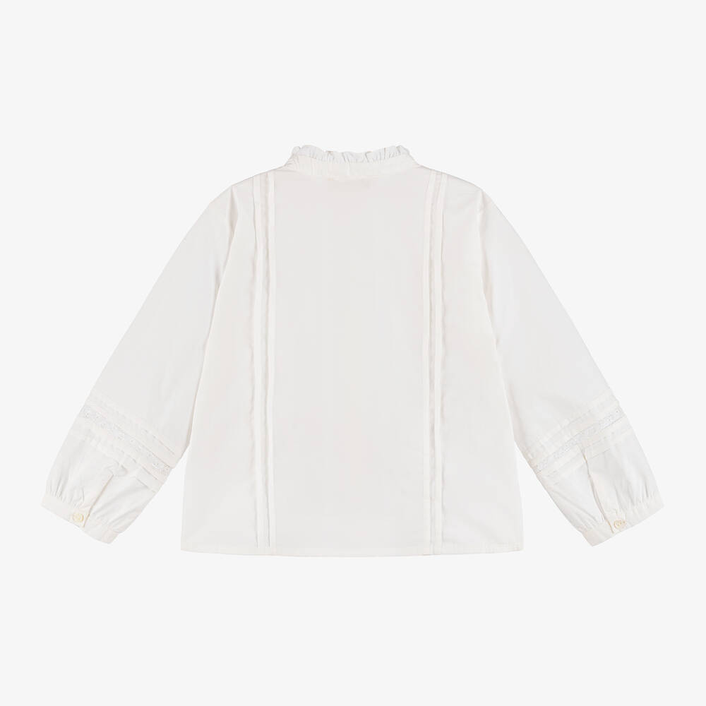 Bonpoint-Girls White Cotton Embroidered Blouse | Childrensalon Outlet