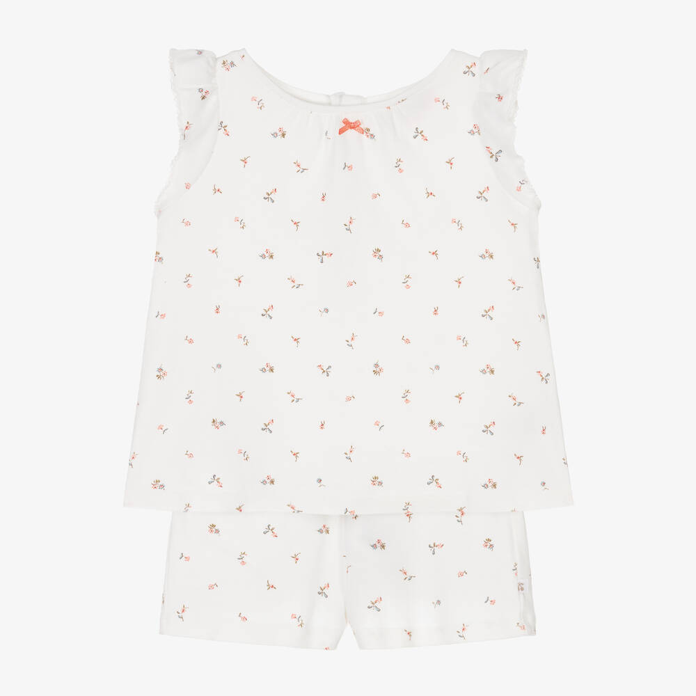 Bonpoint-Girls White Cotton Floral Pyjamas | Childrensalon Outlet