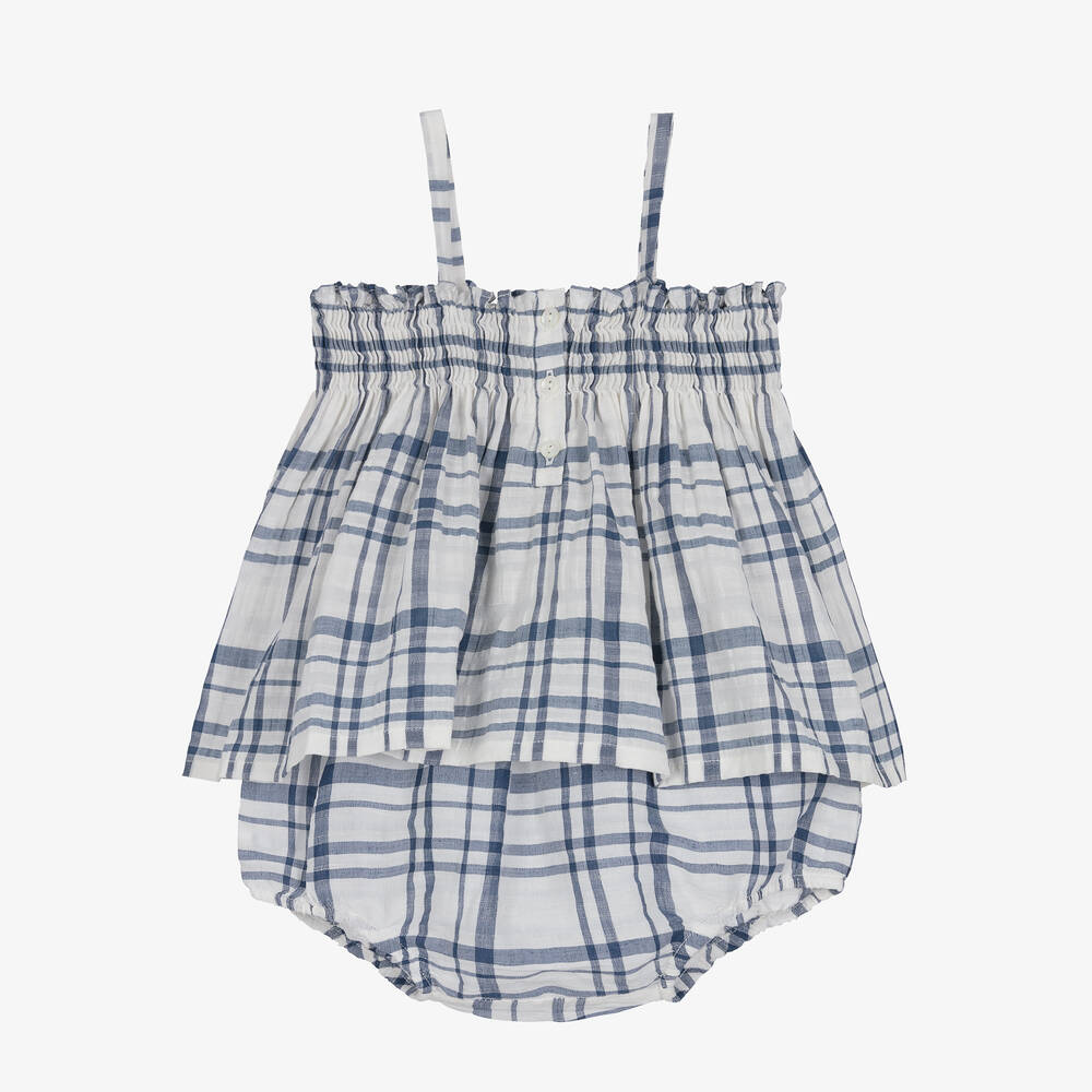Bonpoint - Girls White Cotton & Linen Shorts Set | Childrensalon