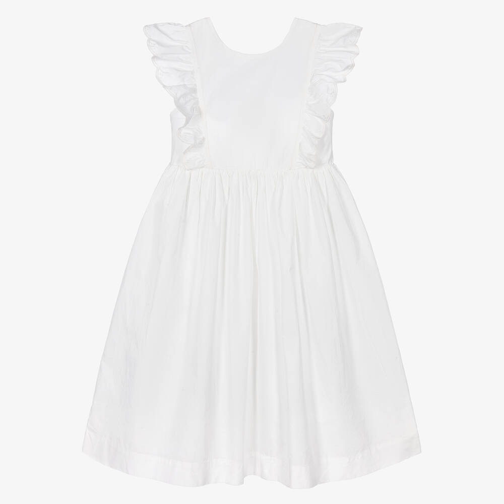 Bonpoint - Белое платье из хлопкового поплина | Childrensalon