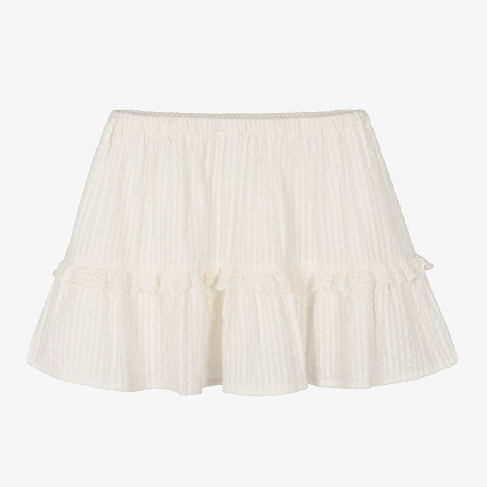 Bonpoint-Girls White Cotton Seersucker Skirt | Childrensalon Outlet