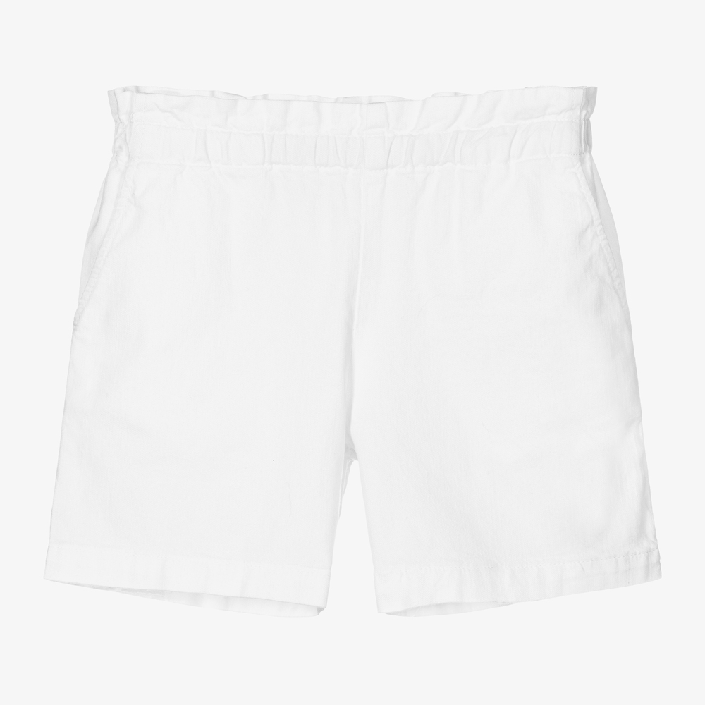 Girls White Cotton Shorts