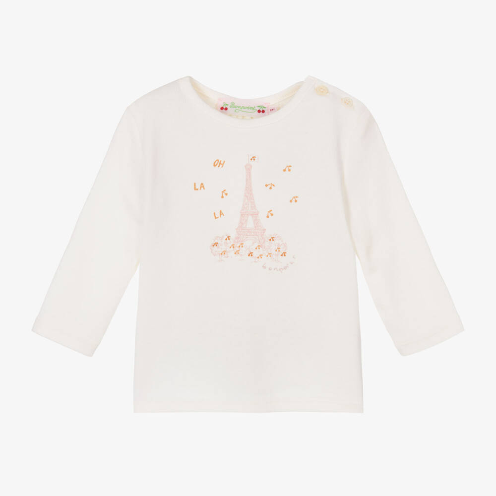 Bonpoint-Girls White Eiffel Print Tee | Childrensalon Outlet