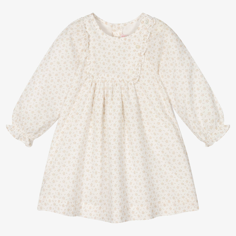 Bonpoint - Robe blanche coton fleurs fille | Childrensalon