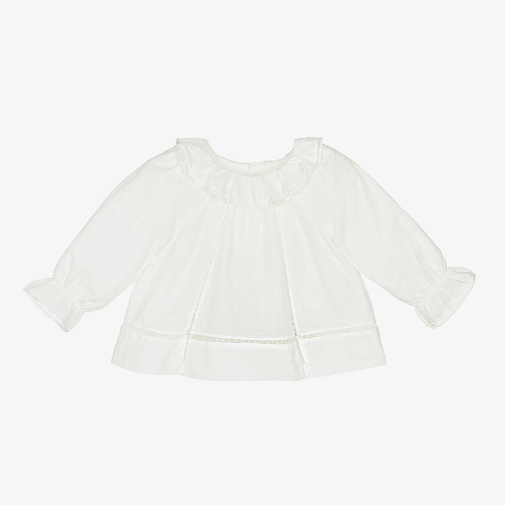 Bonpoint - Белая блузка с кружевными рюшами | Childrensalon