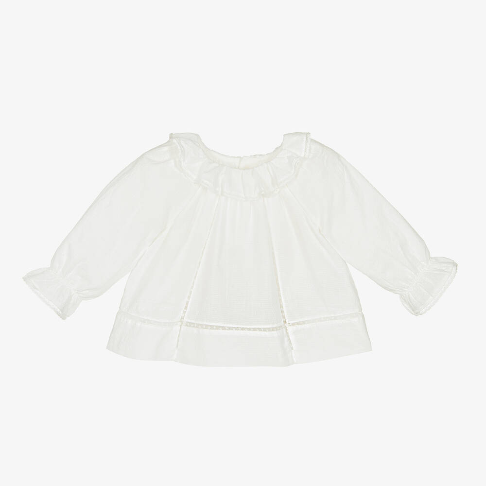 Bonpoint - Girls White Lace Ruffle Blouse | Childrensalon