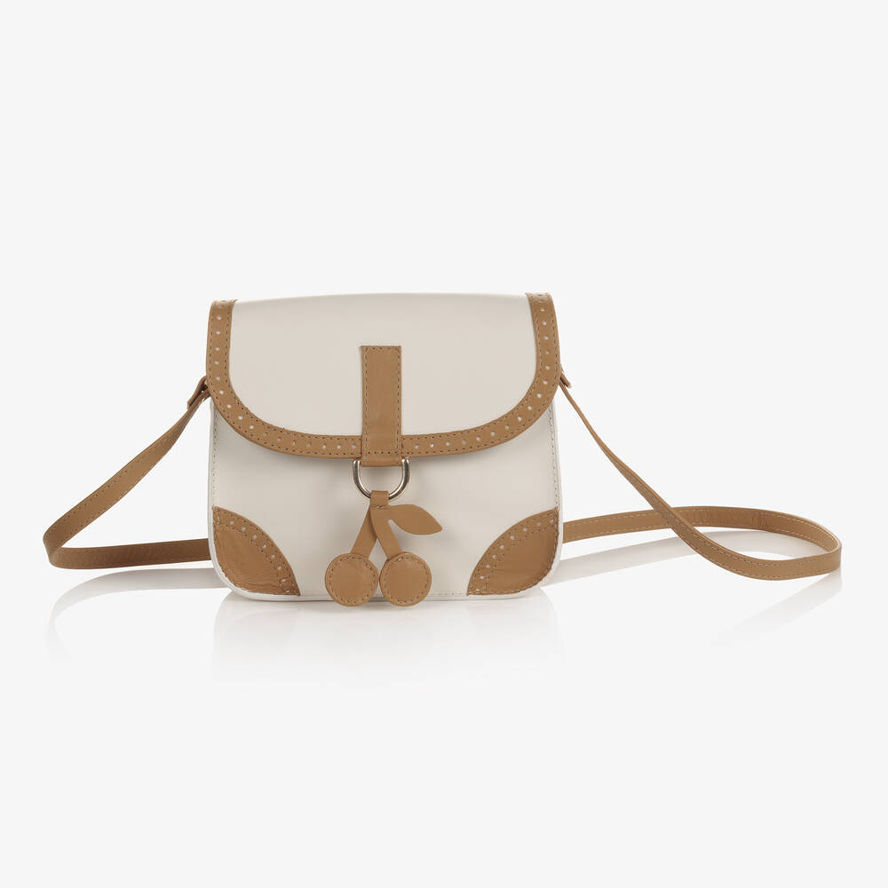 Bonpoint - Girls White Leather Shoulder Bag (17cm) | Childrensalon