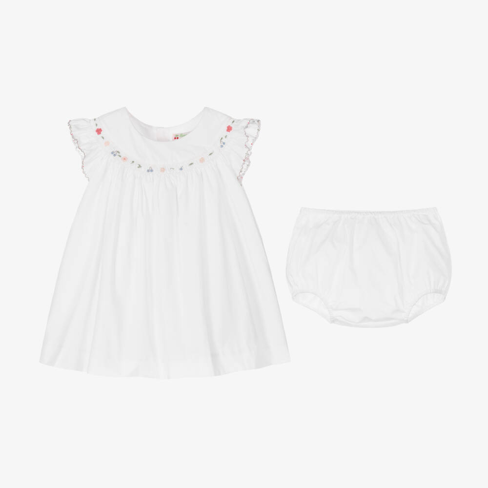 Bonpoint-Girls White Smocked Cotton Dress | Childrensalon Outlet