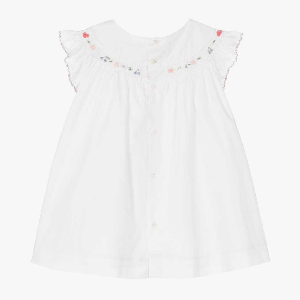 Bonpoint-Girls White Smocked Cotton Dress | Childrensalon Outlet