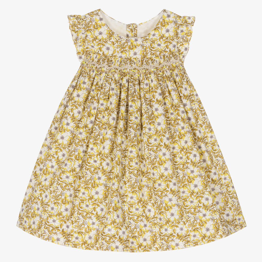 Bonpoint - Желтое платье с цветочным принтом Liberty  | Childrensalon