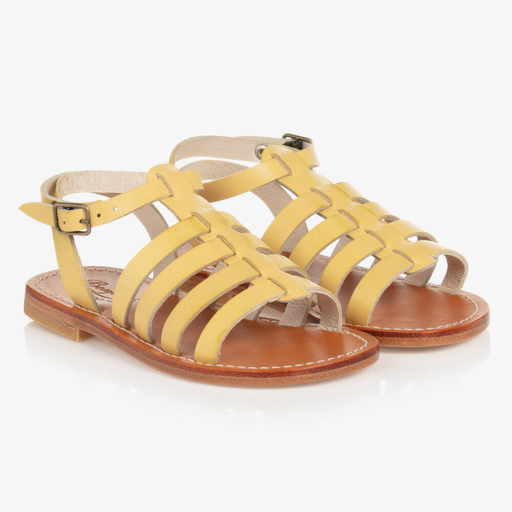 Bonpoint - Желтые кожаные сандалии для девочек | Childrensalon
